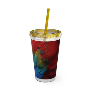 Tropical Tumbler with Straw | 16 oz: Parrot Macaw Feathers