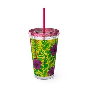 Tropical Tumbler with Straw | 16 oz: Midnight Flower Yellow