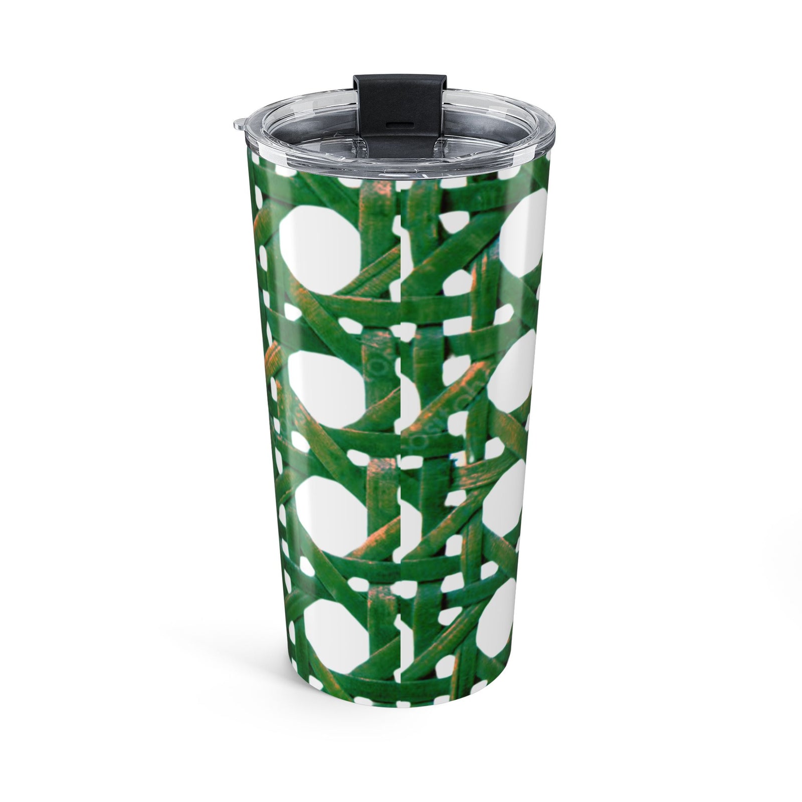 20oz Tumbler — Green Wicker Pattern Insulated Travel Cup