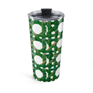 20oz Tumbler — Green Wicker Pattern Insulated Travel Cup