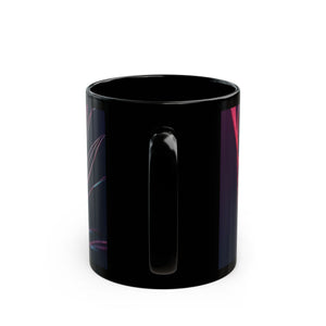 Black Coffee Mug - Peacock Eye Feather, Magenta