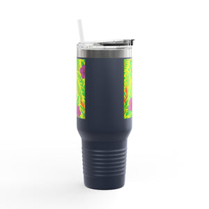 Midnight Flower Yellow Insulated Travel Mug - 40oz - Perfect for Outdoor Adventures