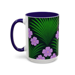 Accent Color Coffee Mug, Many Colors - 11oz & 15oz / Midnight Hibiscus Deco, Purple