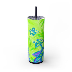 Tropical Doodles/Lime Green, 20oz Skinny Matte Tumbler with Straw - Beach Vibes
