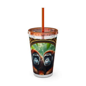 Tropical Tumbler with Straw | 16 oz: Framed Orangutan Apes