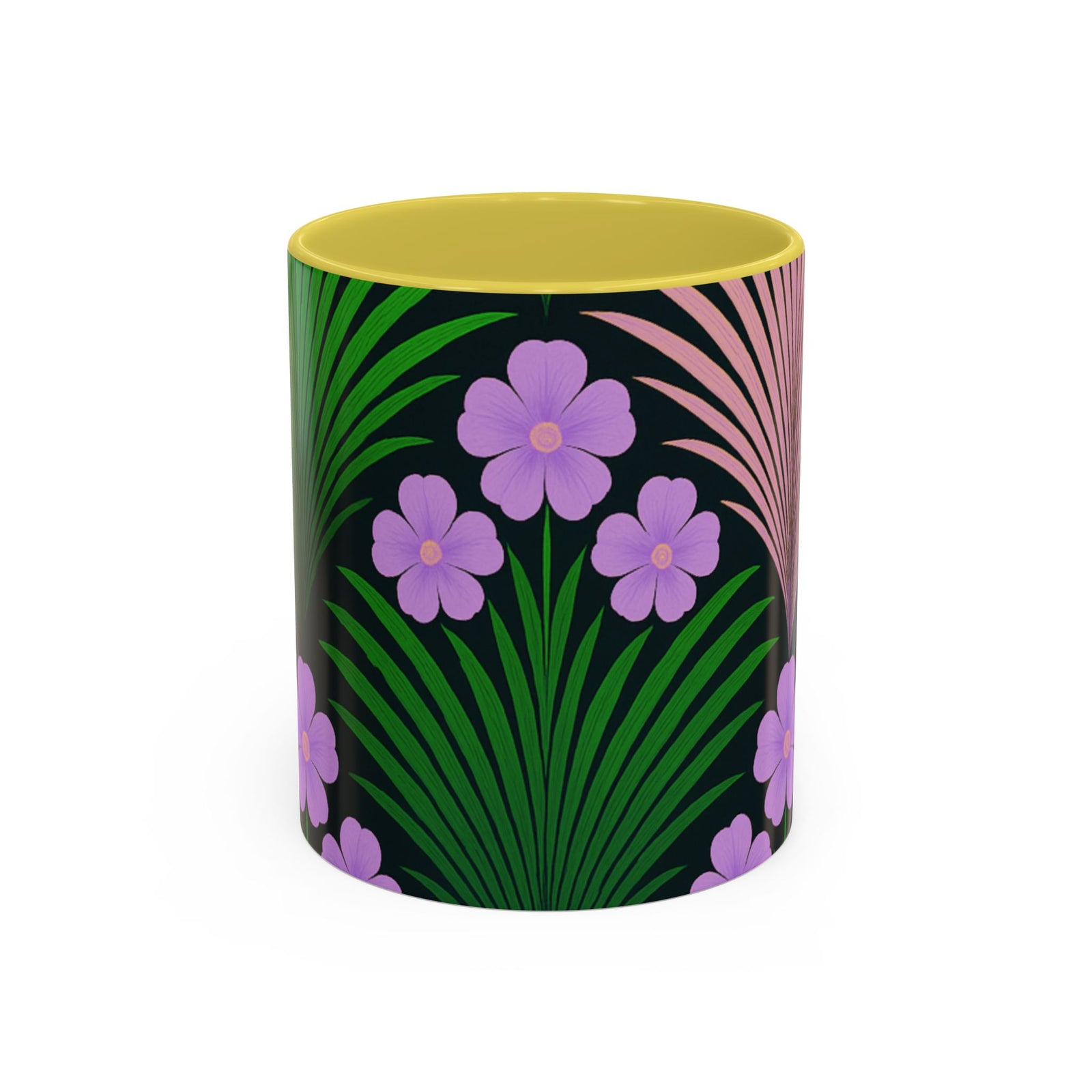 Accent Color Coffee Mug, Many Colors - 11oz & 15oz / Midnight Hibiscus Deco, Purple