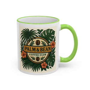 Accent Rim & Handle Coffee Mug — Palm & Bean Coffee Club Logo