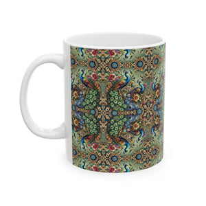 Ceramic White Mug - 11oz & 15oz, Kaleido Peacock Royals