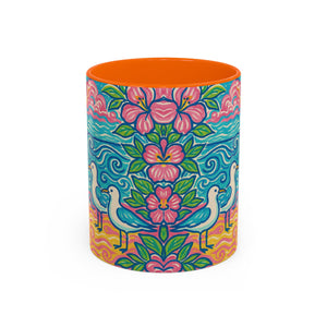 Accent Coffee Mug (11, 15oz), 8 Colors - Tropical Beach Seagulls