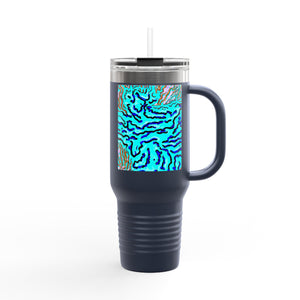 Insulated Travel Mug, 40oz / Wild Coral, Turquoise - Perfect for Outdoor Adventures
