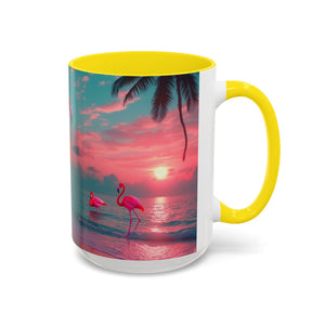 Accent Coffee Mug (11, 15oz), Neon Flamingos at Night / Various Colors