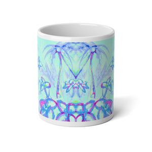 Jumbo Mug, 20oz, Tropical Doodles, Blue | Tropical Coffee Cup
