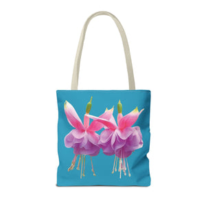Two Fuschsias Tropical Flower Tote Bag/Turquoise - 3 Sizes