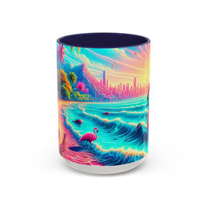 Accent Color Coffee Mug (11, 15oz) / Pop Art Flamingo Beach, Various Colors