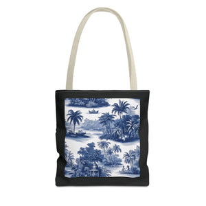 Coastal Toile Tote Bag, Blue — 3 Sizes