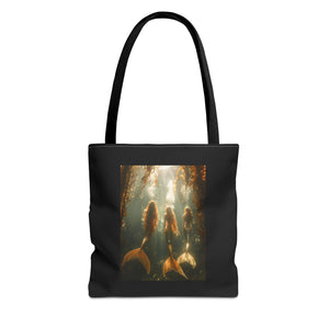 Three Mermaid Sisters, Black Tote Bag - 3 Sizes