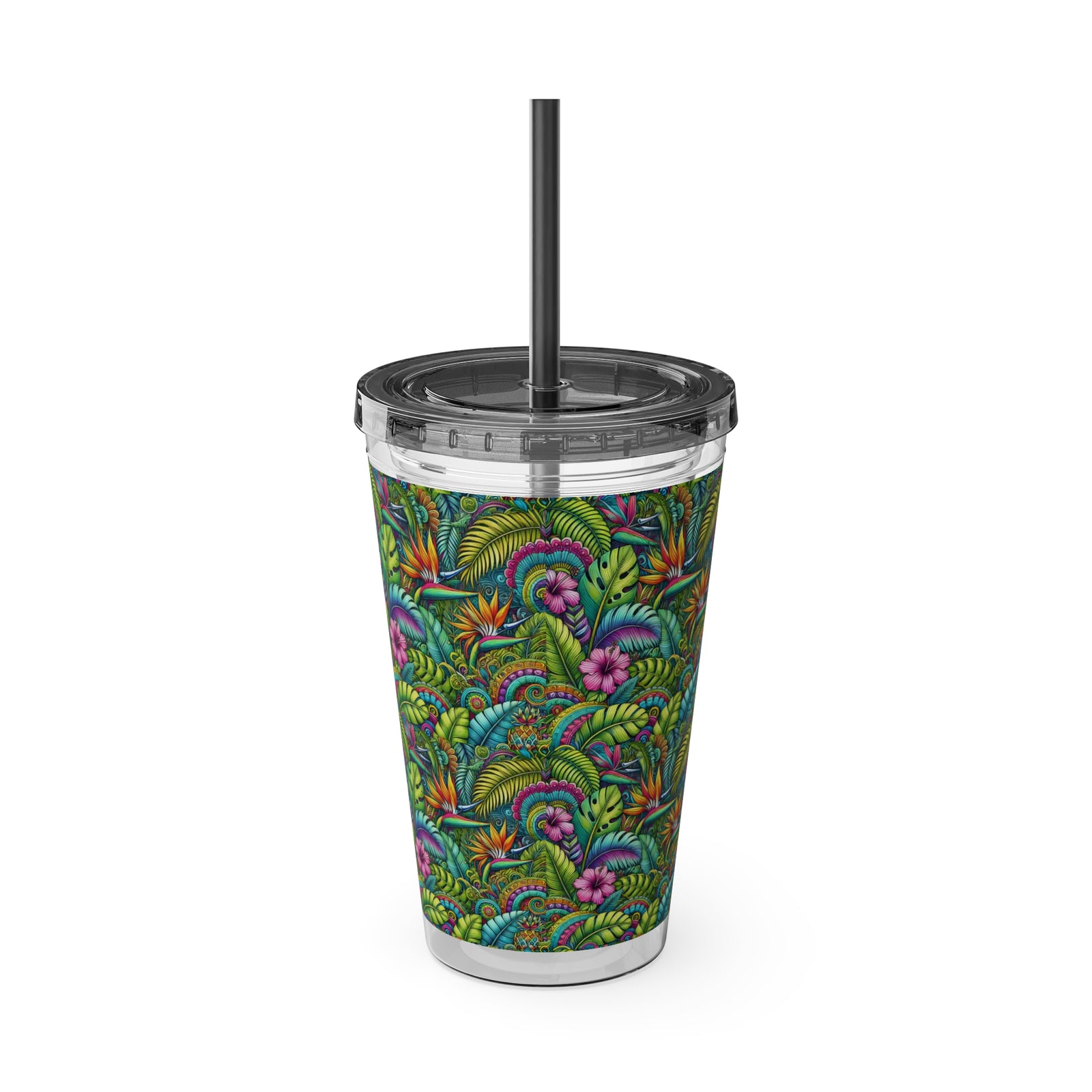 Tropical Tumbler with Straw | 16 oz.: Rainforest Blooms