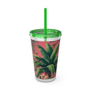 Tropical Tumbler with Straw | 16 oz:  More Tropical Palms, Coral