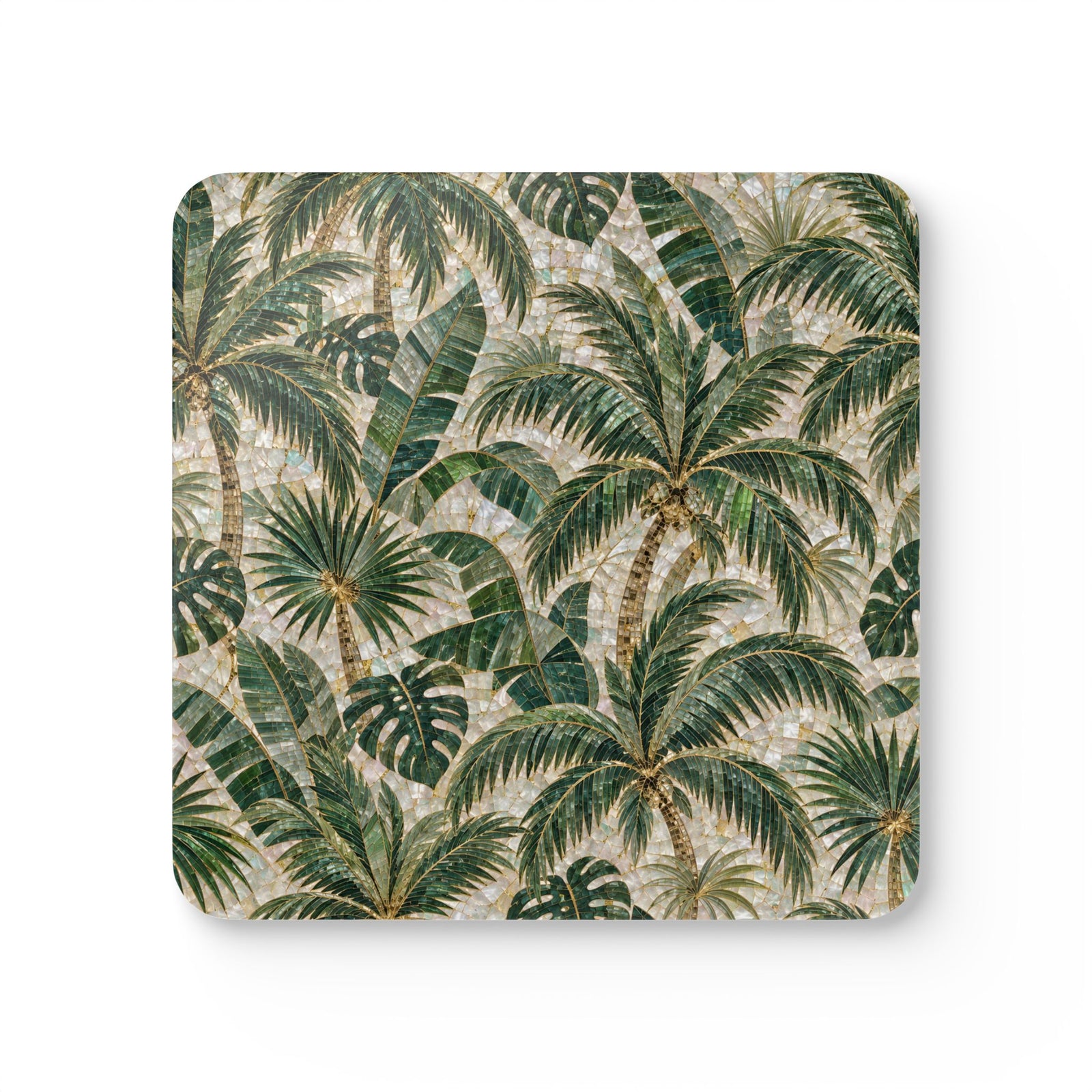 Tropical Coaster Set (4) - Vintage Green Palm Mosaic Cork Back Coasters