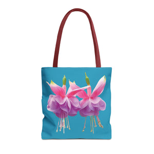 Two Fuschsias Tropical Flower Tote Bag/Turquoise - 3 Sizes