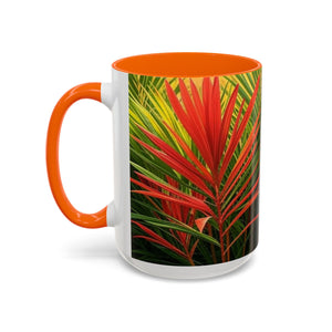 Accent Coffee Mug (11, 15oz), 8 Colors - Red Flame Palm