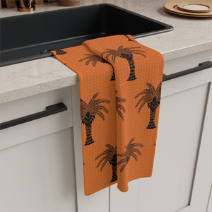 Tropical Microfiber Coffee/Tea Towel – Art Deco Palms, Crusta Orange
