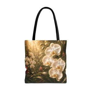 Orchid Garden Tote Bag — Sunlit White Orchid Floral All-Over Print