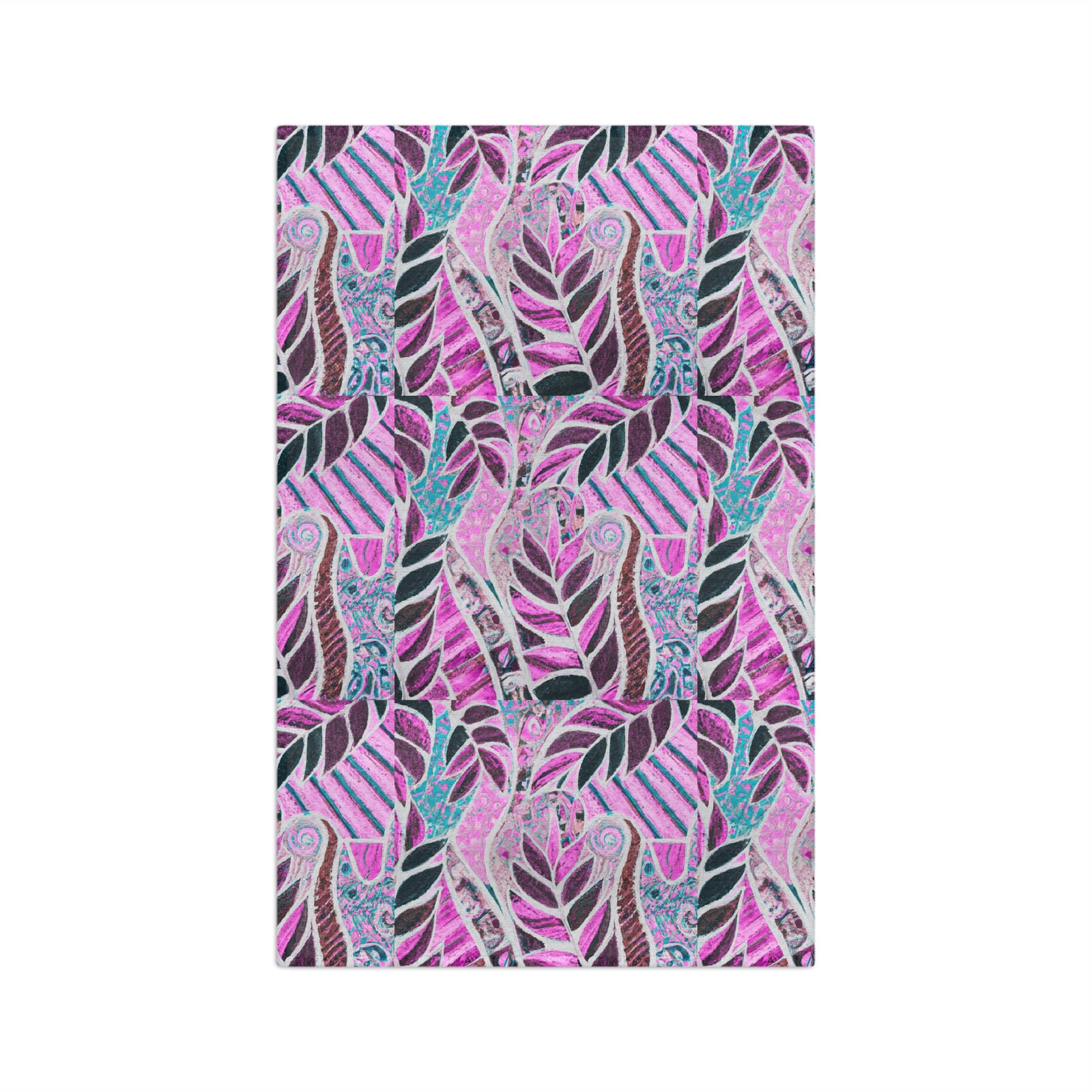 Tropical Microfiber Coffee/Tea Towel ~ Botanical Amazon Whimsy, Pink