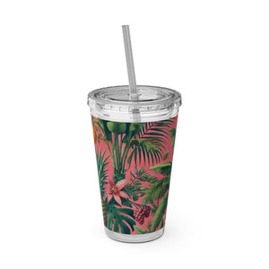 Tropical Tumbler with Straw | 16 oz:  More Tropical Palms, Coral