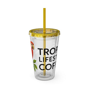 Tropical Tumbler with Straw | 16oz: Tropics Lifestyle Coffee Parrot Logo