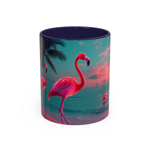Accent Coffee Mug (11, 15oz), Neon Flamingos at Night / Various Colors