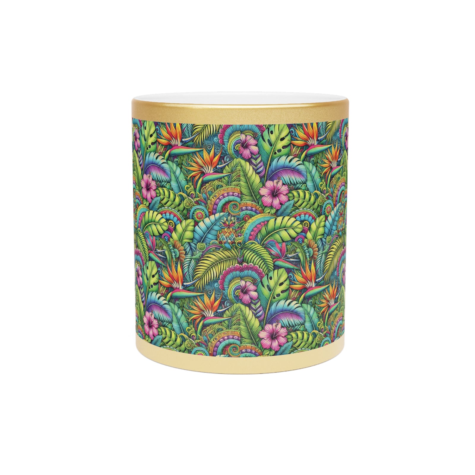 Tropical Metallic Mug, Gold or Silver: Rainforest Blooms