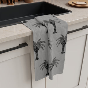 Tropical Microfiber Coffee/Tea Towel – Art Deco Palms, Lt. Grey