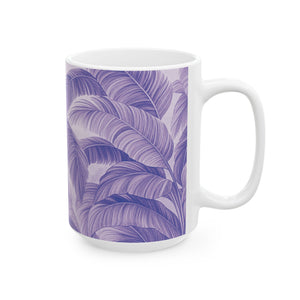 Ceramic White Mug - 11oz & 15oz, Palm Serenity, Lilac