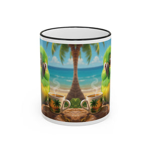 Accent Rim & Handle Coffee Mug ~ Lulu the Parrot Drinking Coffee
