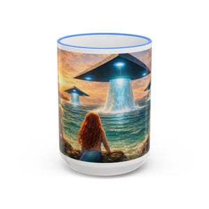 Accent Rim & Handle Coffee Mug — UFO & Mermaids