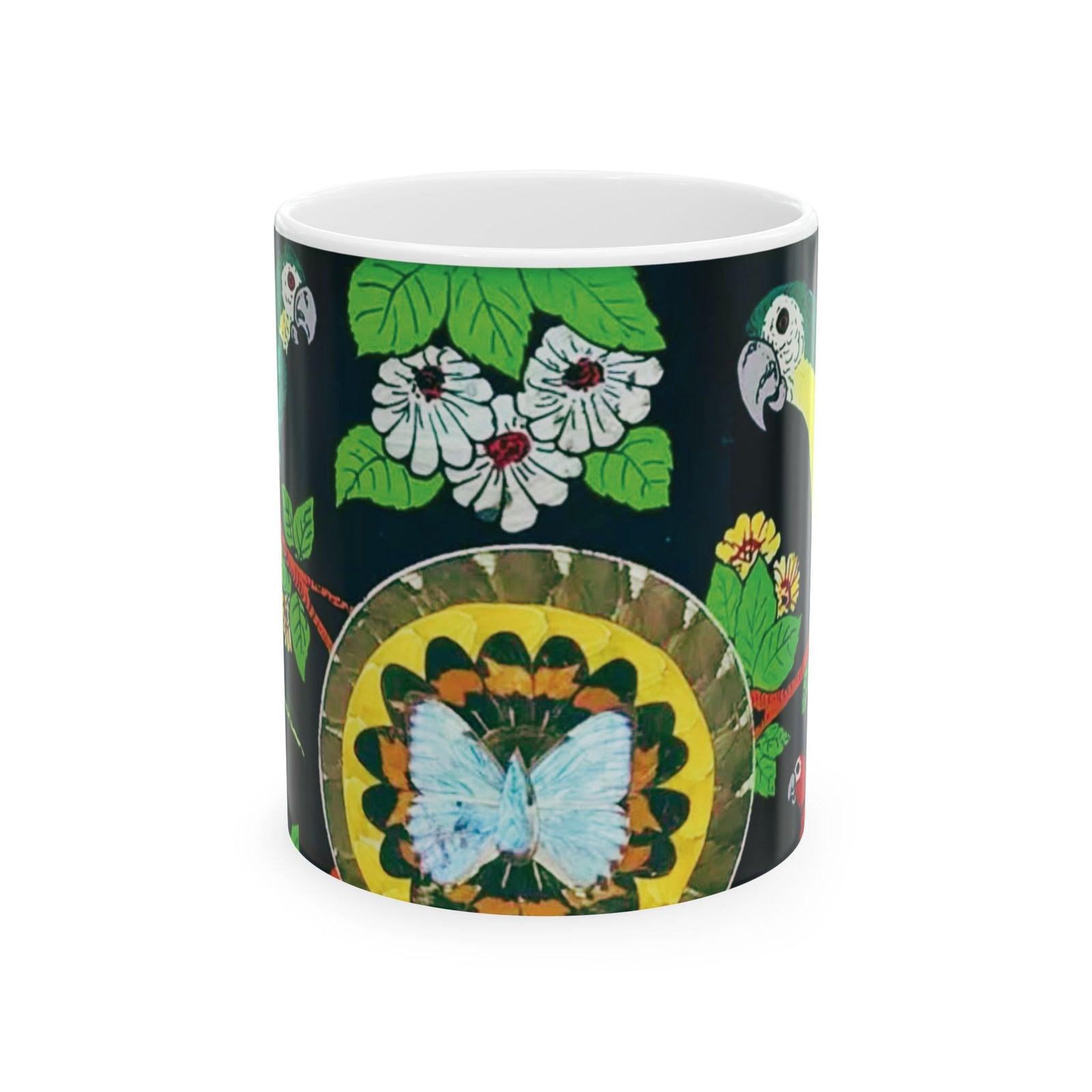 Ceramic White Mug - 11oz & 15oz - Parrots & Butterfly/Real Wings