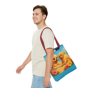 Two Puppies on Beach Tote Bag - 3 Sizes