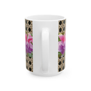 Ceramic White Mug - 11oz & 15oz, Wicker & Two Fuchsias Photo