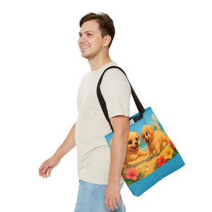 Two Puppies on Beach Tote Bag - 3 Sizes