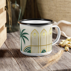 Enamel Camp Cup — Art Deco Palm & Windows