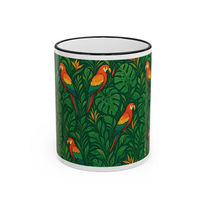 Accent Rim & Handle Coffee Mug ~ Parrot Family
