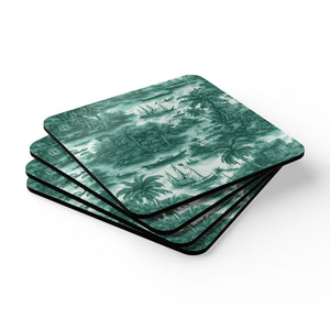 Coaster Set/4 - Tropical Toile #1, Evergreen