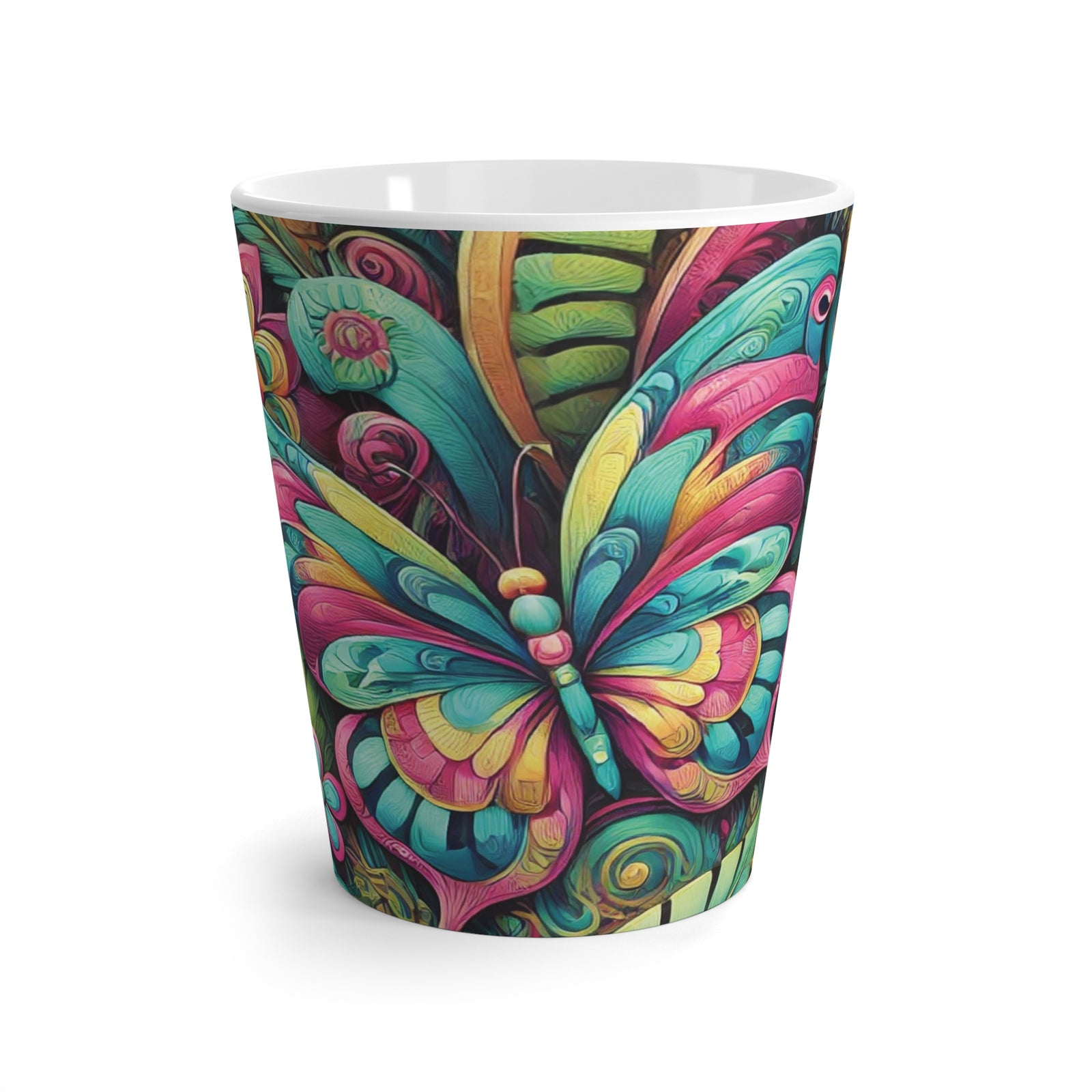 Latte White Mug - Rainforest Butterfly Pop