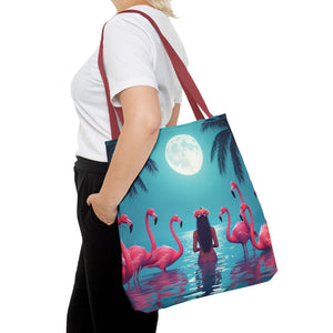 Moonlit Mermaid and Flamingos Tote Bag - 3 Sizes