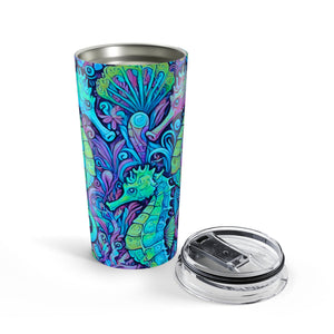 20oz Tumbler — Seahorse Trio Insulated Travel Cup, Turquoise Pop
