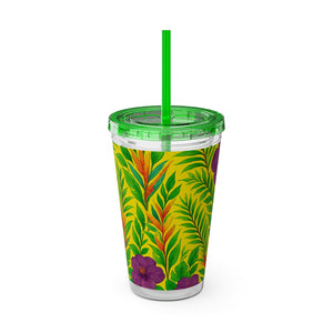 Tropical Tumbler with Straw | 16 oz: Midnight Flower Yellow