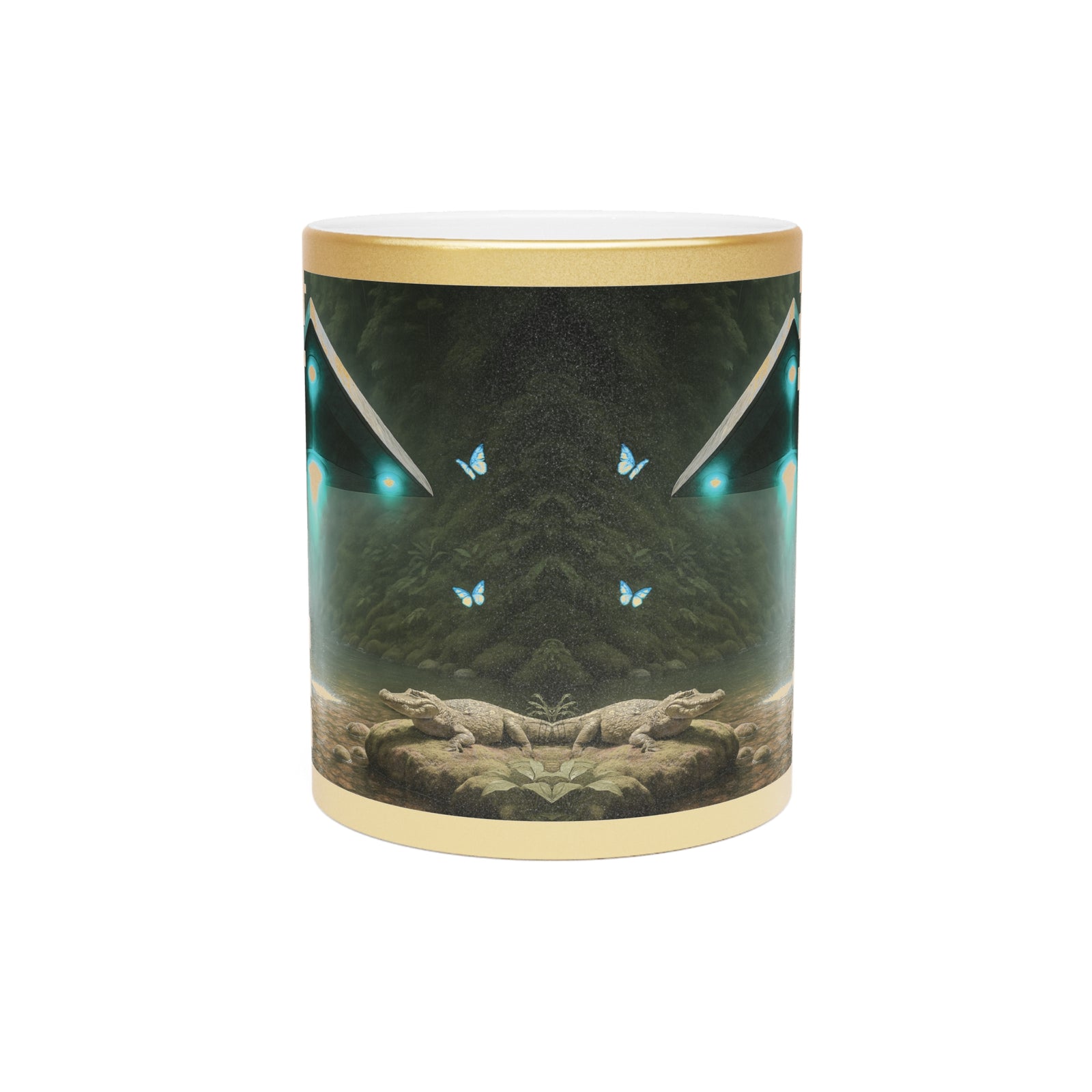 Tropical Metallic Mug, Gold or Silver: UFO & Waterfall