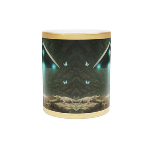 Tropical Metallic Mug, Gold or Silver: UFO & Waterfall