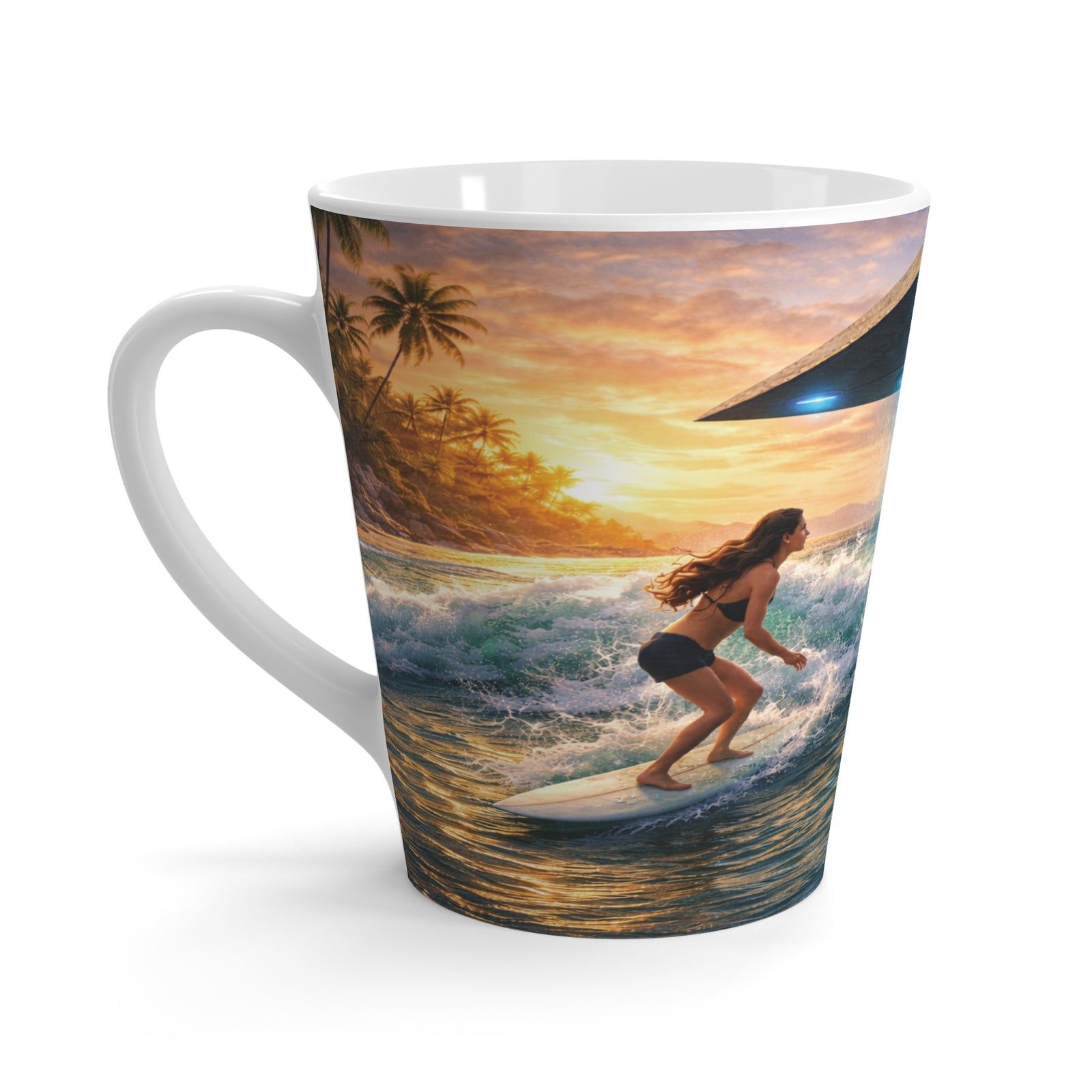 Latte White Mug - UFO and Surfers